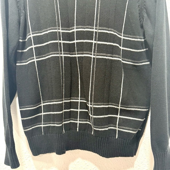 Oscar de la Renta 100% cotton Black and Gray Plaid Crewneck Sweater L - Picture 4 of 8